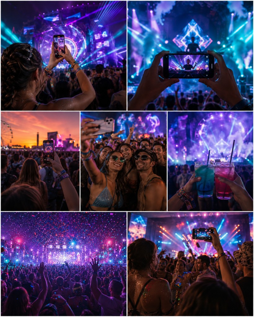 Gäste fotografieren und teilen Momente auf einem Festival